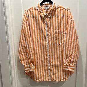 Old Navy Orange and White Striped Button-Down Shirt